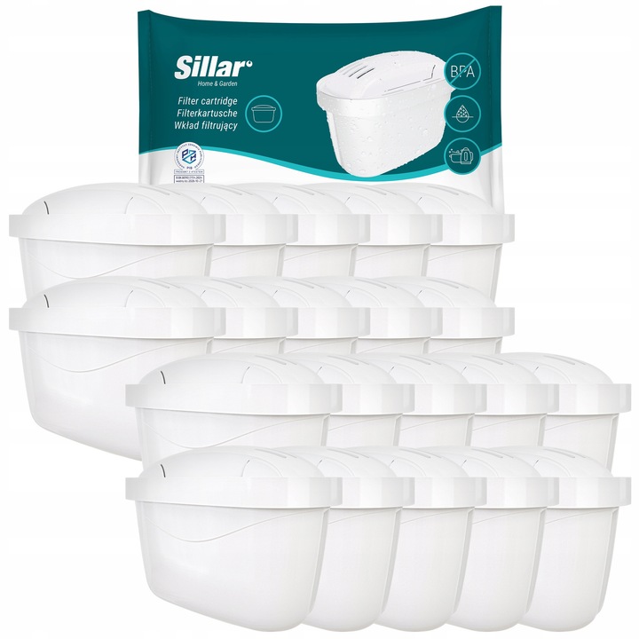 Set 20 filtre de apa, Sillar, Compatibil cu Brita/Dafi, Alb
