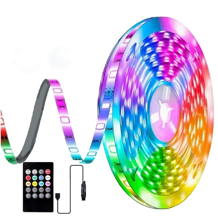 Banda LED Flexibila, Control Vocal si Wi-Fi, Lumina Multicolor, 5m