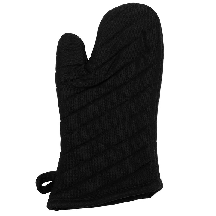 Konyhai kesztyű, hőálló, poliészter/pamut, fekete