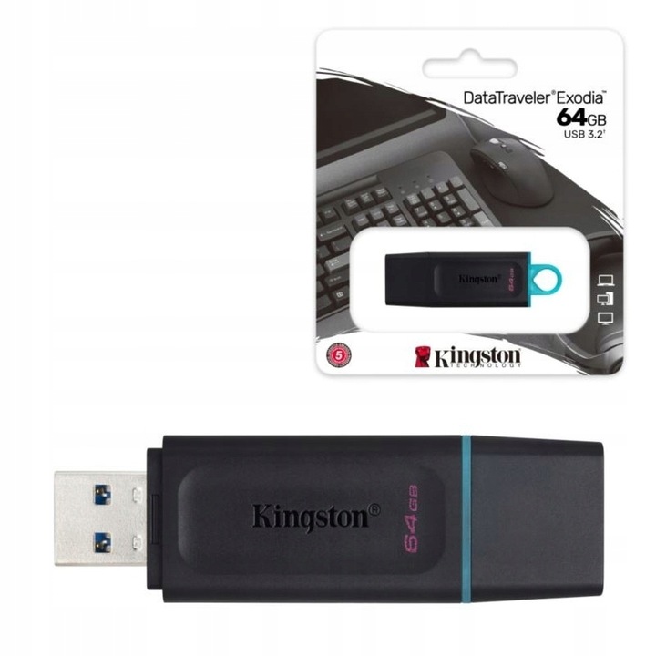 Pendrive, Kingston 64 GB, USB 3.2, Data Traveler, Exodia, fekete