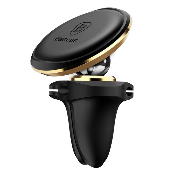 Suport auto magnetic pentru telefon, montare pe grila de ventilatie, Magnetic Grip, 2 placute incluse, rotire 360 grade, ABS, Negru-Gold