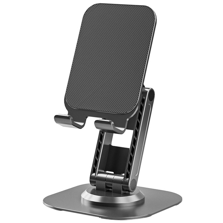 Suport de birou pentru telefon sau tableta SB23, rotativ 360, pliabil, inaltime reglabila, negru