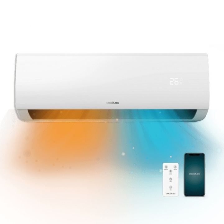 Aparat de aer conditionat Cecotec AirClima 12000 SmartFresh, 12000 BTU, Clasa A++/A+, Inverter, Cronometru, 5 moduri, 8 viteze, Afisaj LED, 22 mp (Alb)