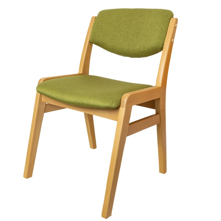Scaun Dining Slim, Metru Patrat, din lemn masiv de fag, solid si rezistent, cu durata lunga de viata, design Scandinav-Nordic, cu sezut moale si tapitat, model: Fag Natur - stofa Verde