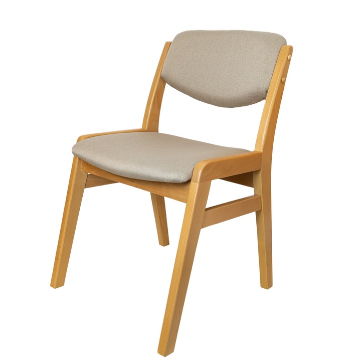 Scaun Dining Slim, Metru Patrat, din lemn masiv de fag, solid si rezistent, cu durata lunga de viata, design Scandinav-Nordic, cu sezut moale si tapitat, model: Fag Natur - stofa Crem