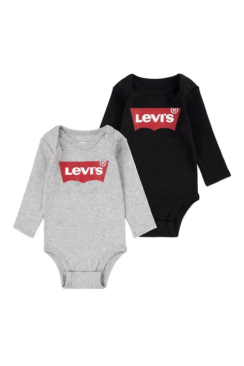 Levi's, Set de body-uri cu imprimeu logo - 2 piese, Negru/Rosu inchis/Gri melange, 80 CM