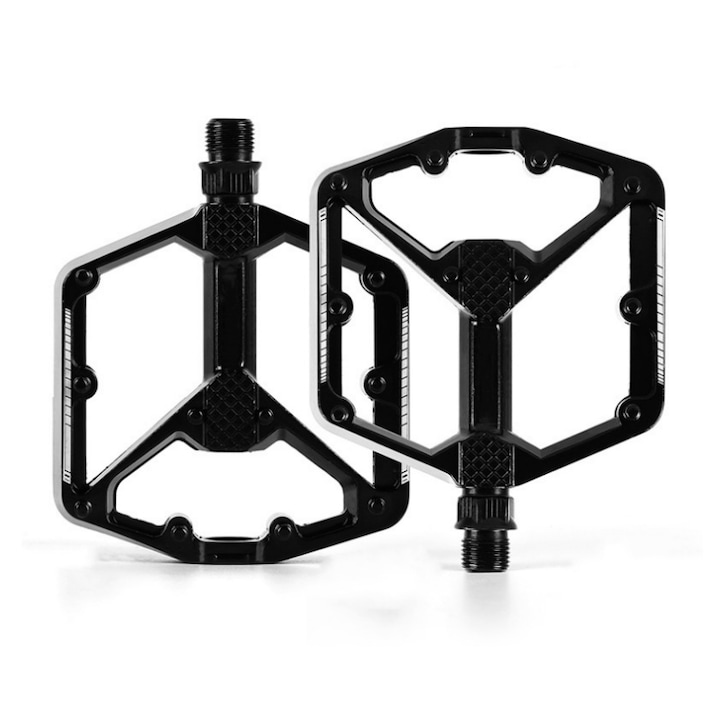 Комплект от 2 педала за велосипед BOMSTOM, алуминиева платформа, неплъзгащи се, черни, 125x100x26 мм