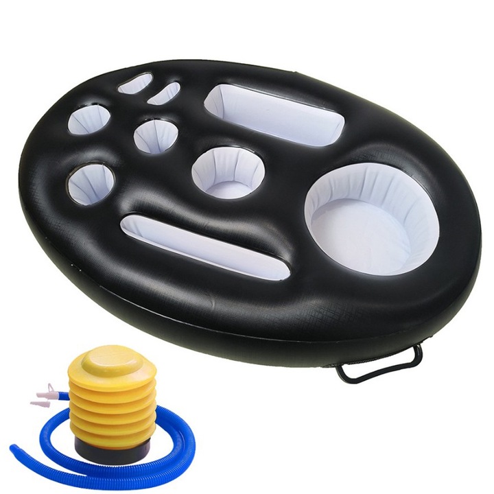 Felfújható rúd / úszó pohártartó, 9 rekeszes, szivattyúval, 70x50x14 cm, fekete,