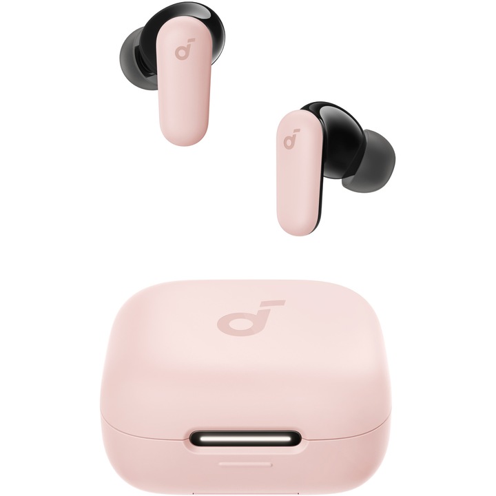 Безжични слушалки Anker Soundcore P30i, Технология Noise Cancelling, Калъф и стойка 2 в 1, IP54, Bluetooth 5.4, Розов