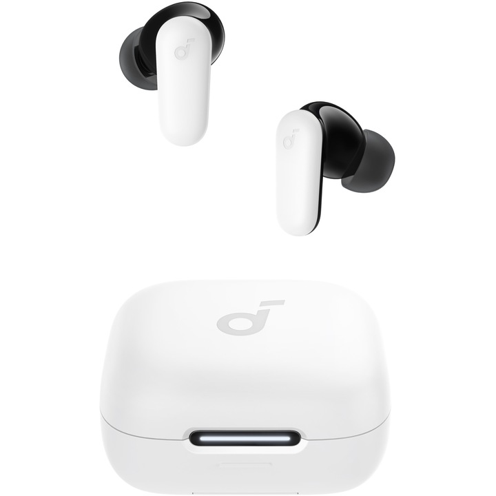 Безжични слушалки Anker Soundcore P30i, Технология Noise Cancelling, Калъф и стойка 2 в 1, IP54, Bluetooth 5.4, Бял