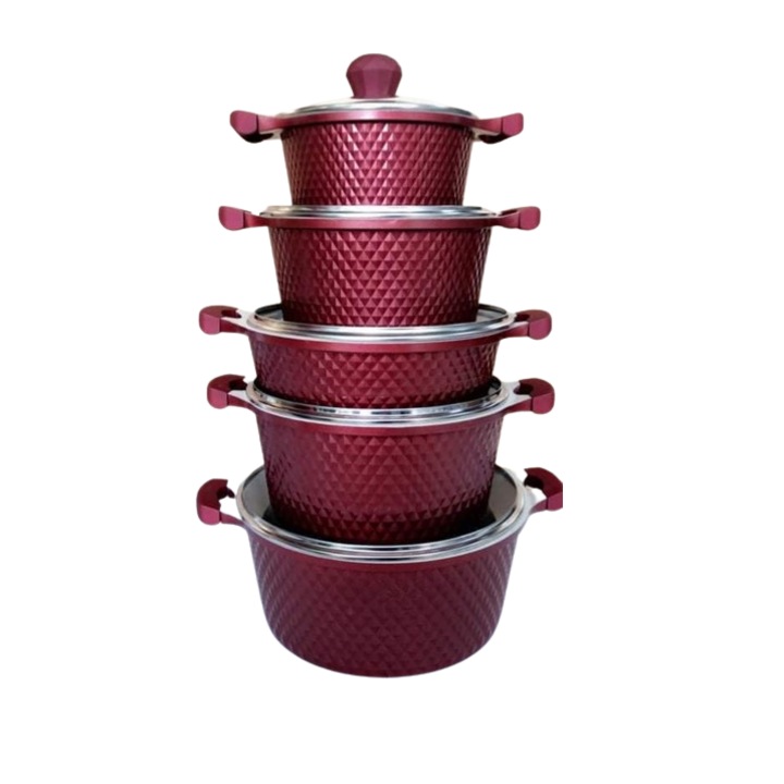 Set oale si tigai, cu capac, antiaderente, 10 piese, granit, clasice, pentru gaz