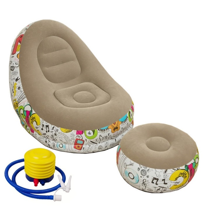 Надуваем диван WALALLA, с табуретка, сгъваем, водоустойчив, кафяв, 116x98x83 см