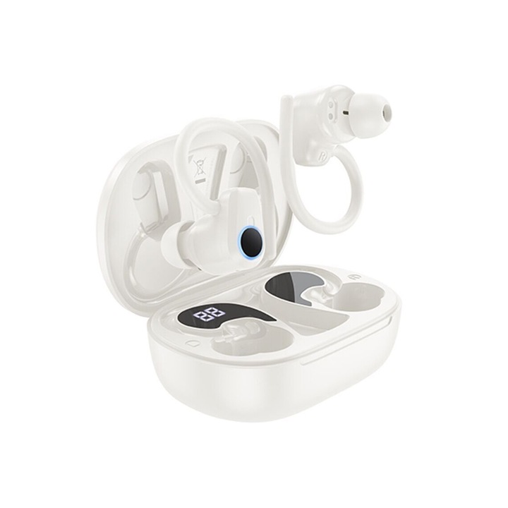 Hoco Vezeték nélküli fülhallgató, BT 5.3, 180 órás készenléti állapot, 500 mAh, Power LED, Purejoy, fehér