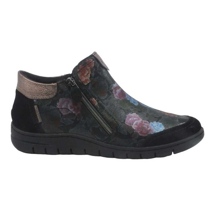 Botine Reflexan pentru femei, din piele naturala, inchiderea cu fermoar si elastic lateral, Floral, 36 EU