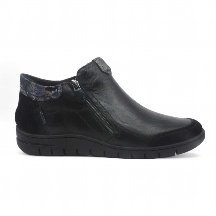 Botine Reflexan pentru femei, din piele naturala, inchiderea cu fermoar si elastic lateral, Negru, 41 EU