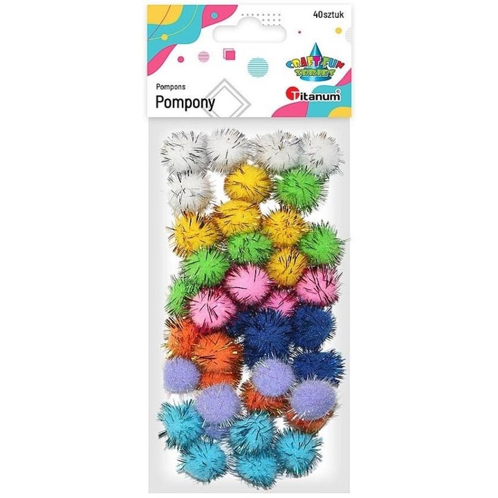 Set creativ pentru copii, Titanum, pompony brokatowe, multicolor, 20mm, 40 buc.