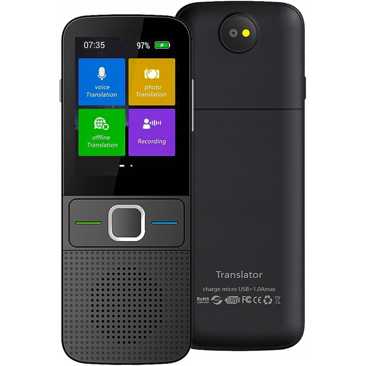 Traducator portabil, RESTEQ, AA75-1, 137 limbi, offline/Wi-Fi, 3" ecran, Acumulator, Negru