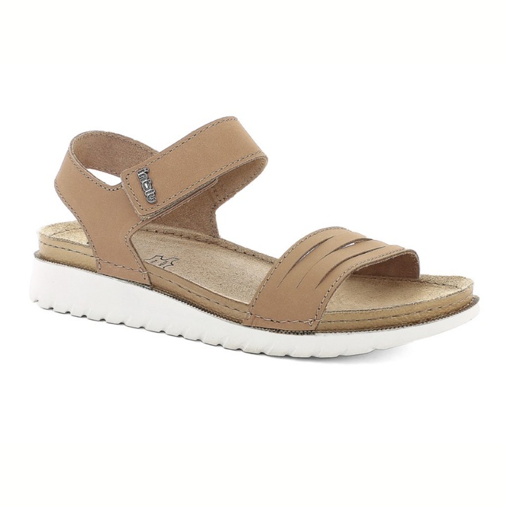 Kenyelmes Inblu szandal, vilagosbarna, belul termeszetes bor, ket allithato panttal pantokkal, Világosbarna