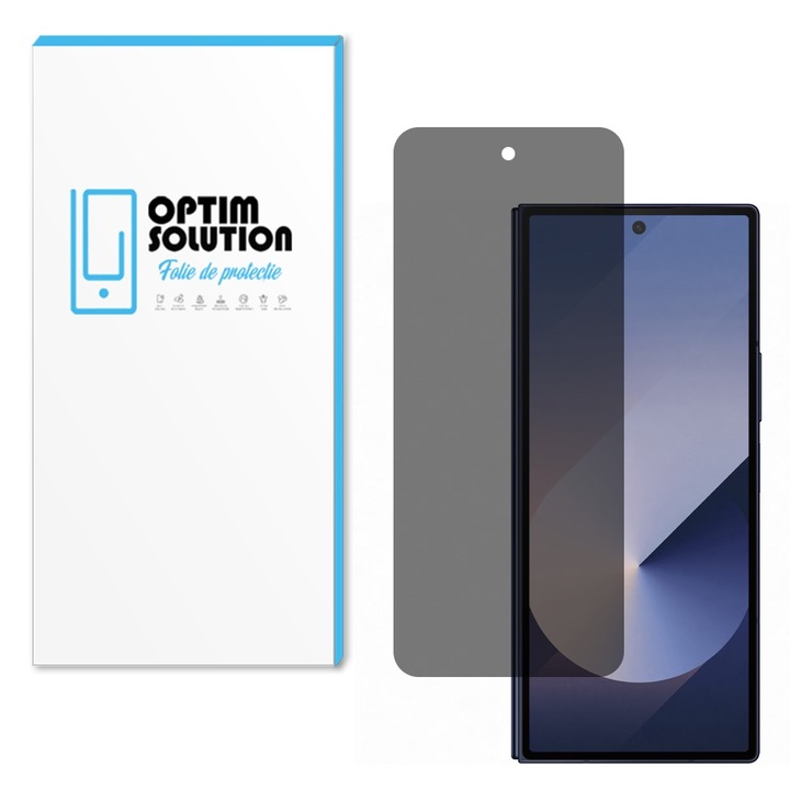 Folie Noble PRIVACY Ecran Exterior pentru Samsung Galaxy Z Fold6 / Fold 6, OPTIM SOLUTION, Sticla Securizata AntiSpy, Top Grade 9H+ Protection, Display Securizat, UHD, Sensitive Touch Screen, Anti-amprente, Optim Solution Premium Tech, Negru