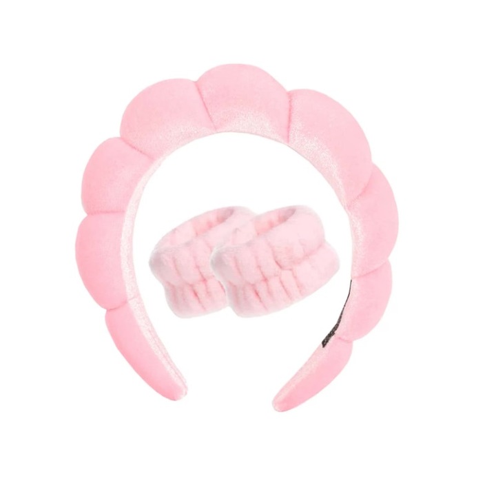 Bentita SPA cu burete si 2 protectii catifelate pentru fata, roz