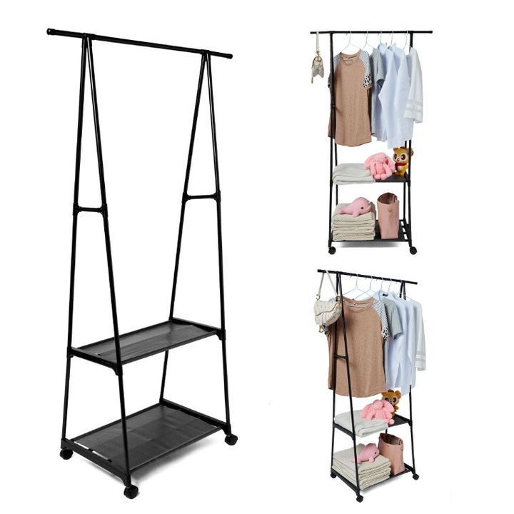 Cuier RoveRim Pentru Haine cu Suport, 55x42x160 cm, Negru