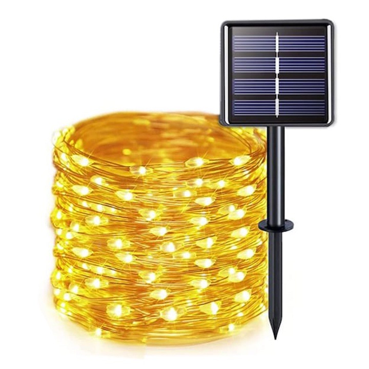 Golxmse соларен светлинен низ, 300 LED, IP44, топла светлина, мед, 32 м
