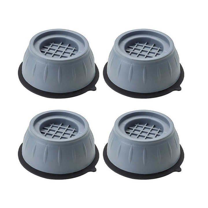 Set 4 Suporti Amortizoare Cauciuc pentru Vibratiile Masinilor de Spalat Vase sau Rufe cu Anularea Socurilor si a Zgomotului, Autoadeziv- Stabilizator Antiderapant, Chris Badzi 369®, Fonoabsorbant, Dimensiuni 8,8 l x 6,2 l x 3,8 cm, Gri