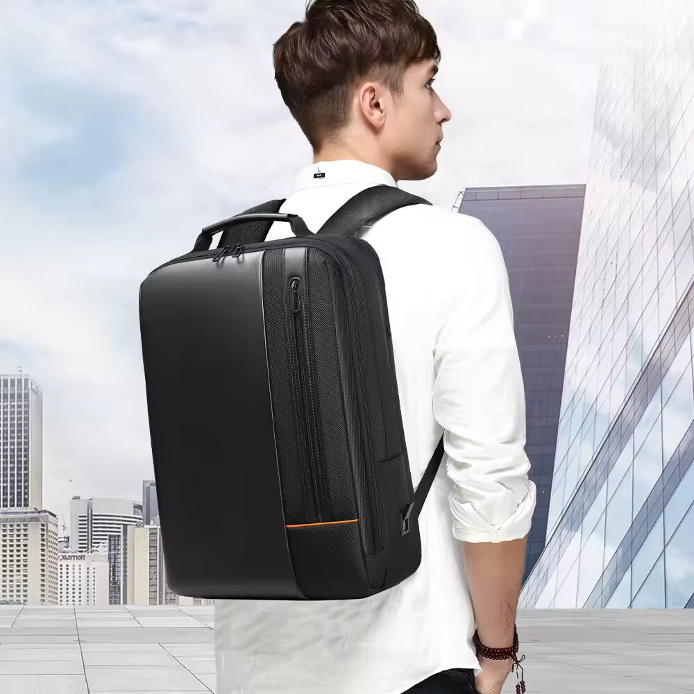 Rucsac laptop 15.6", smart business, impermeabil, cu port de incarcare USB, insertii de piele ecologica, GETICS, 30x15x44 cm, Negru
