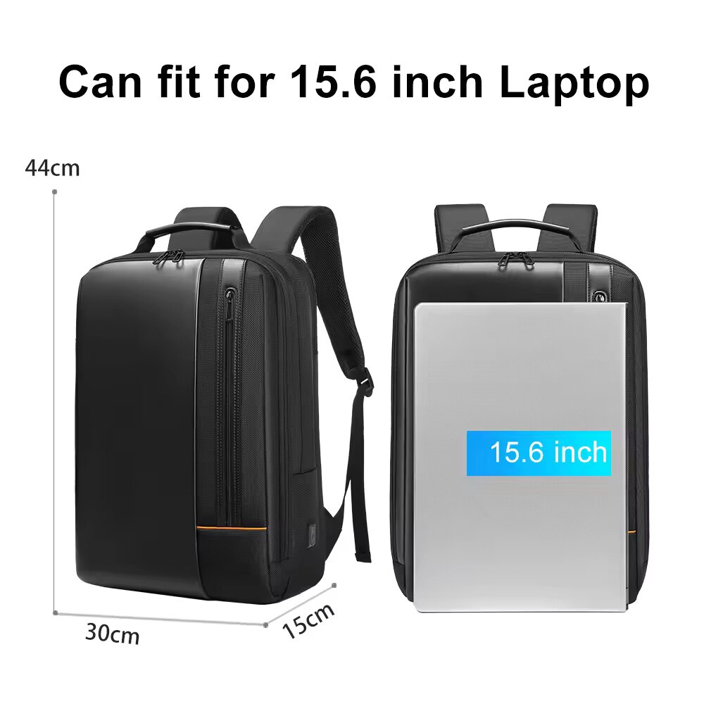 Rucsac laptop 15.6", smart business, impermeabil, cu port de incarcare USB, insertii de piele ecologica, GETICS, 30x15x44 cm, Negru