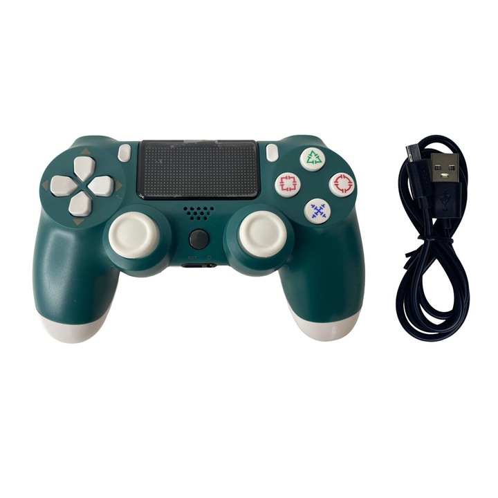 Controller wireless, PS4, PS-TV si PS Now, Double Shock – Touch Pad, Serie-Compatible IT-22, laptop, pad, phone, cu vibratii, cablu incarcator inclus, verde, HAPPY JOKER®