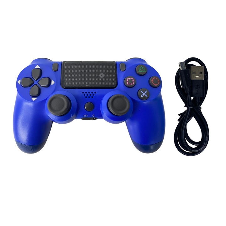 Controller wireless, PS4, PS-TV si PS Now, Double Shock – Touch Pad, Serie-Compatible IT-22, laptop, pad, phone, cu vibratii, cablu incarcator inclus, albastru deschis, HAPPY JOKER®