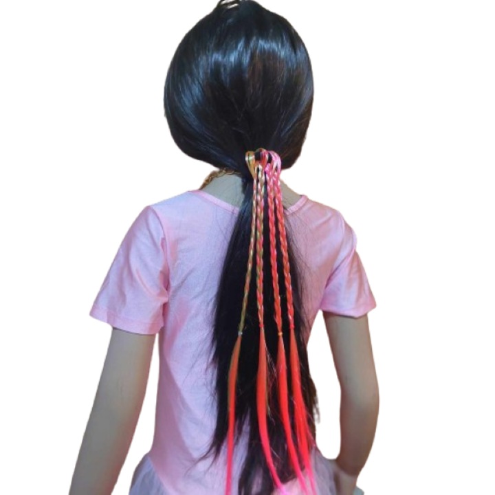 Codita de par impletita, sintetic, roz-verde deschis 40 cm