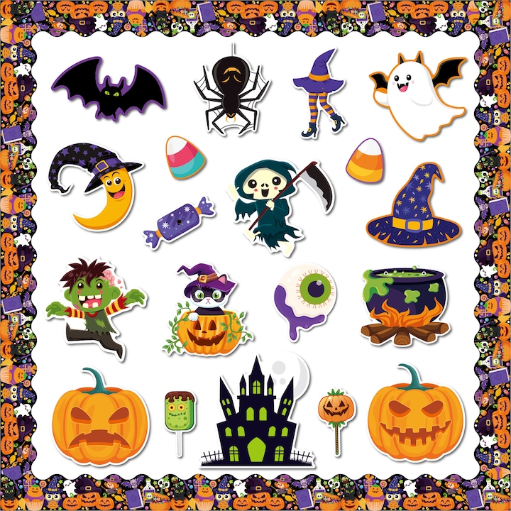Комплект светещи стикери за Хелоуин Sunmostar, декоративни, 17,5x30 см, многоцветни