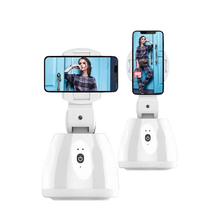 Stabilizator pentru Smartphone, Rotire 360°, Urmarire AI, Gimbal Smart Shooting pentru streaming live de Vlogging si Video, Autonomie indelungata, Interior/exterior, Compatibilitate Universala, Functie Bluetooth, Alb, Versatyx