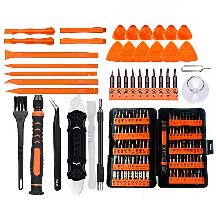 Комплект автоматични отвертки, 130 в 1, S2 Steel, оранжев, 615g