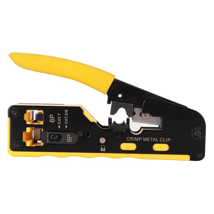 Автоматични кримпващи клещи, съвместими с RJ45/RJ11/RJ12, жълти, 13,5x2x3,5 см