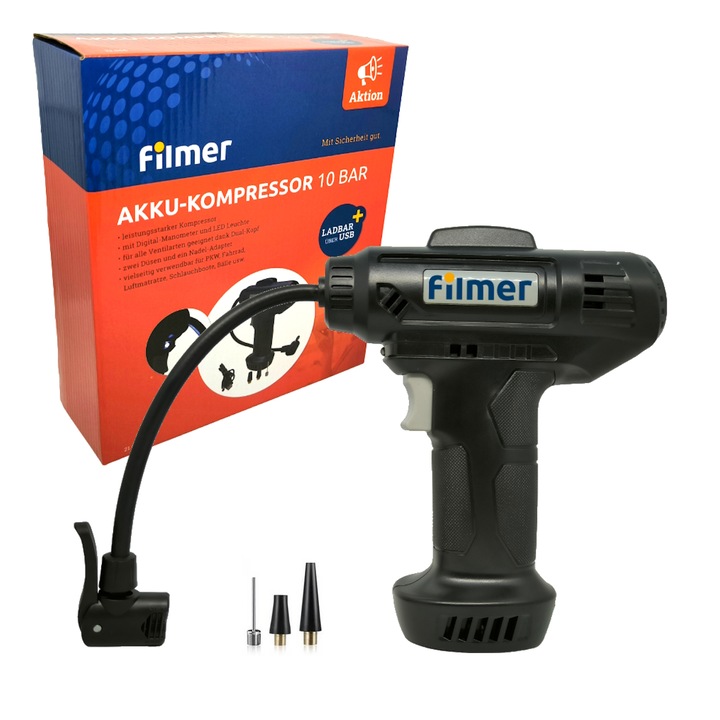 Mini Compresor Auto Portabil tip Pistol Filmer cu Acumulator 4000mAh, Maxim 10 BAR / 150 PSI, Display Digital Programabil
