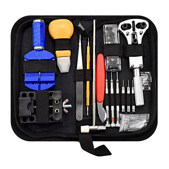 Комплект инструменти за ремонт на часовници Autocise, 147 части, мултифункционален, неръждаема стомана, сребристи, найлонова торбичка, 20x10.5x5cm