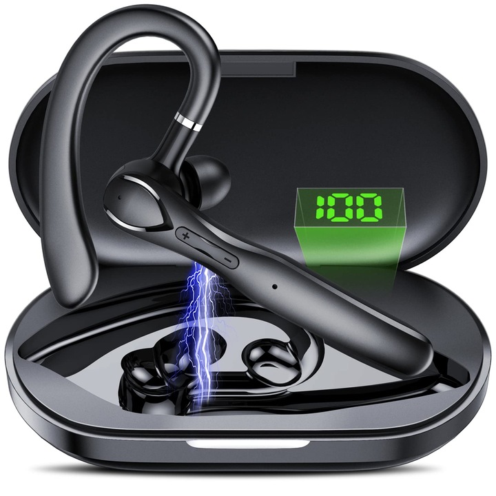 Безжични Bluetooth слушалки, ENC намаляване на шума, CVC 8.0, цифров дисплей, магнитна кутия, Bluetooth 5.3, 100 часа автономност, HD микрофон, сензорно управление, IP7 водоустойчивост, двойно сдвояване, универсална съвместимост, черни