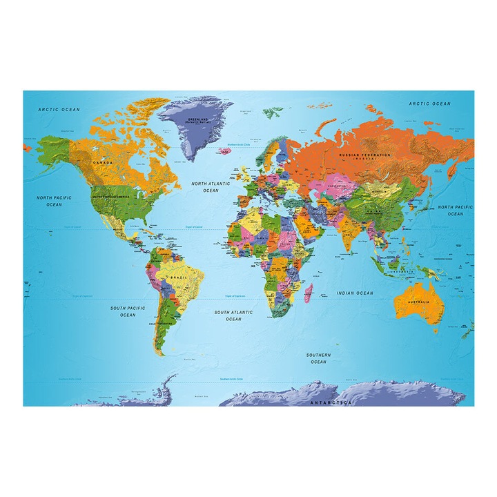 Fotótapéta Standard - Világtérkép: Színes Földrajz - 250 x 175 cm