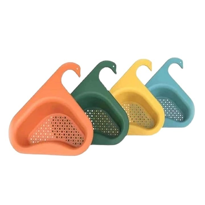 Set 4 scurgatoare multifunctionale, triunghiular, din plastic, cu suport prindere chiuveta, cu maner, multicolor