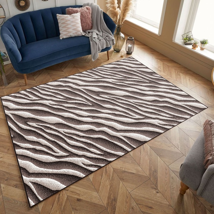 Килим Covorexpert Mira 24028-432, Размер 60 x 110 см, Кремав, Кафяв, Дължина на нишката 6 мм, Антиалергичен, Полипропилен, Хол, Спалня, Трапезария, Офис