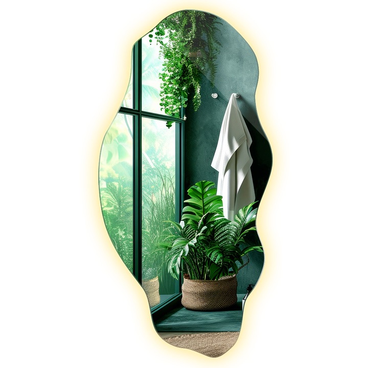 Oglinda asimetric LED, Tulup, Calda 3000K, forma petei, 40 cm x 80 cm, decorativ, de perete, 010390550261900000000