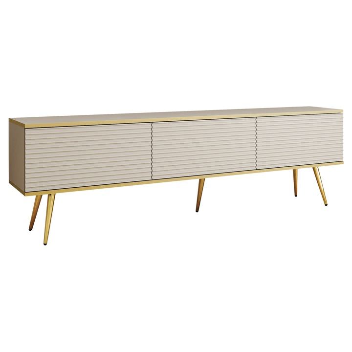 Comoda TV Oanisew II cu picioare, MIRJAN24, bej + auriu, 32x175x53 cm