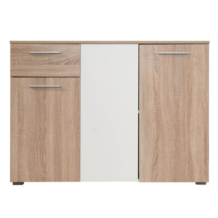 Ritmo 3K1F hálószoba komód, 3 ajtós + fiókos, sonoma tölgy + fehér, 114,5 x 80,5 x 35 cm, 2C