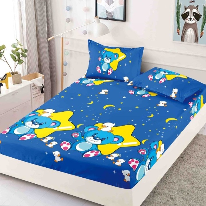 Чаршаф за двойно легло, с ластик, Jojo Home, Finet, 3 части, 2 лица, 180x200см, щампа Ursuleti, Многоцветно