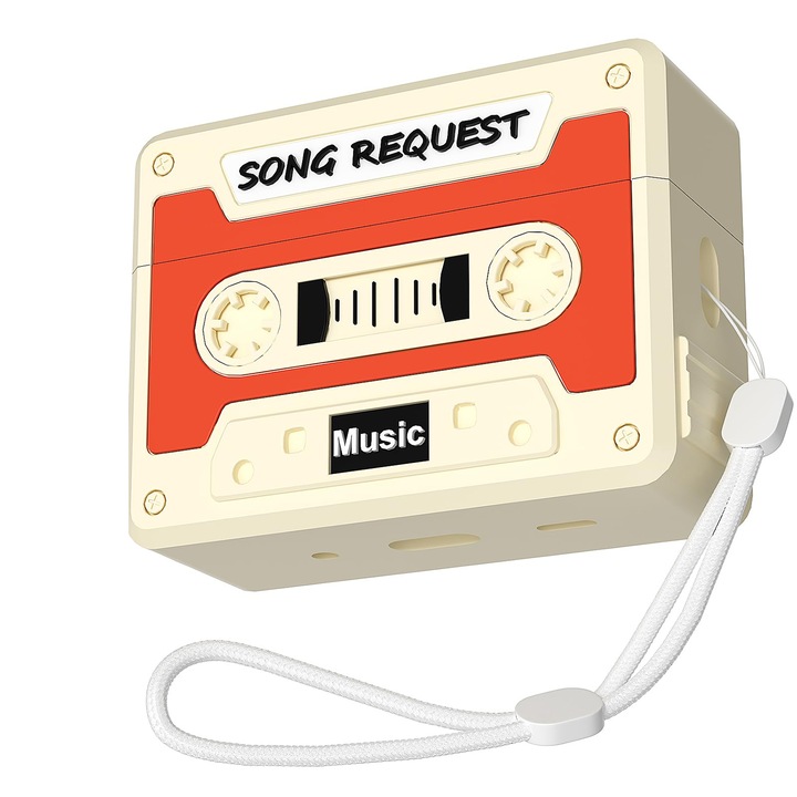 Husa AirPods Pro/Pro2, silicon flexibil, design split, anti-zgarieturi, 2.64x1.93x1.08 inchi, cu cablu, portocaliu