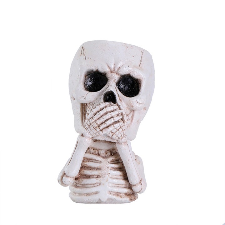 Ghiveci craniu pentru Halloween, multifunctional, alb, 9.7x12x16cm