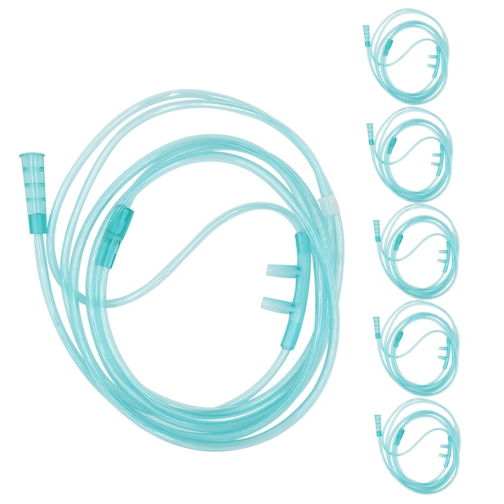 Set 6 sonda oxigen adulti, SINBINTA, 2m, De unica folosinta, Ambalare individuala, Echipament medical, Usor de utilizat, Design ergonomic, Moale, Hipoalergenic, Polietilena, Verde