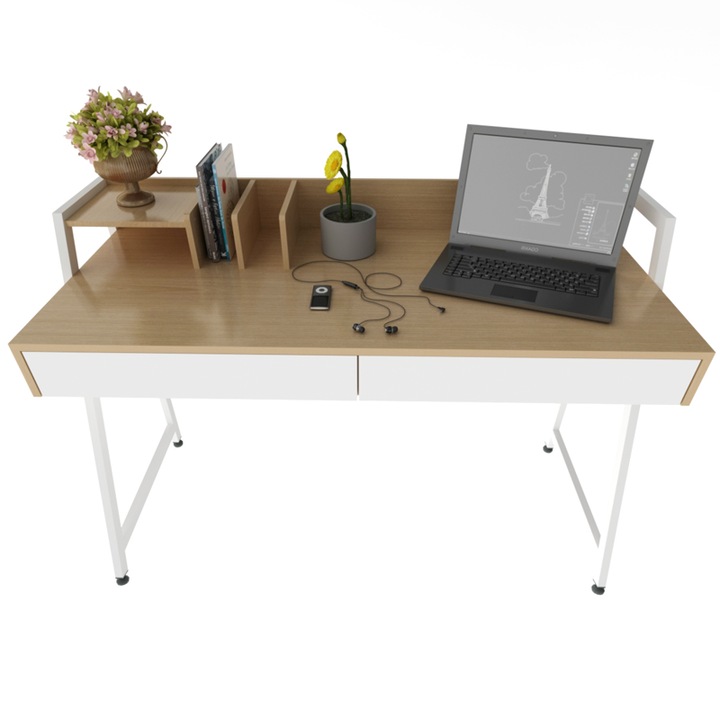 Birou modern cu sertare cu separatoare Light Oak Loft Premium 124 CM MUVU